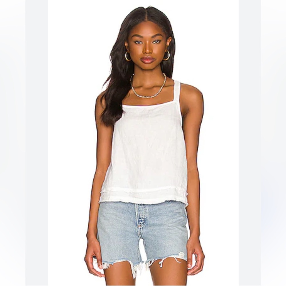 NWT Bella Dahl Fray Hem Tie Back Linen Tank Top in White - M